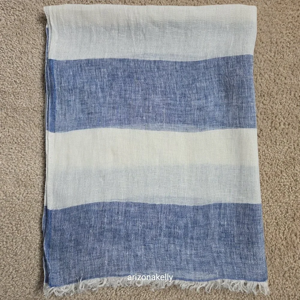 Linen Scarf Blue and White Striped
